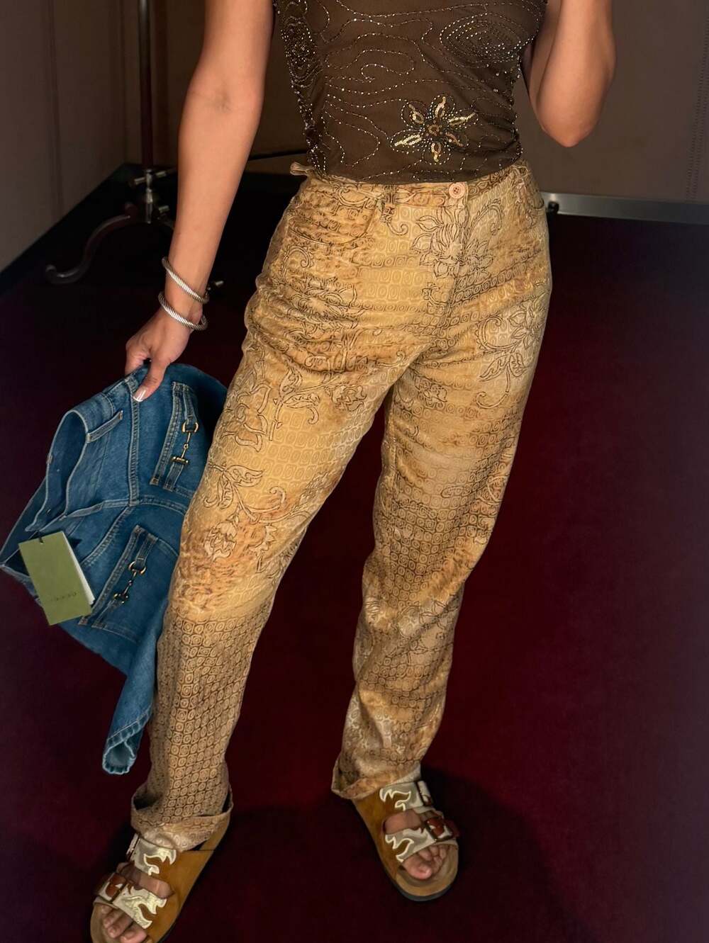 Straight-Leg Paisley Print Pants in Mustard